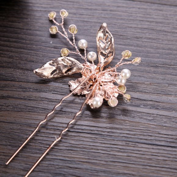 2pcs RoseGold Pearl Handmade Bridal Hair Pins. - Picture 4 of 8